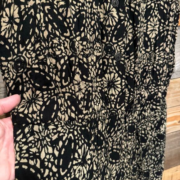 Soft Surroundings Bali Jumpsuit Safari Batik Flowy Loose Leg Black/Tan Size M - Picture 5 of 10